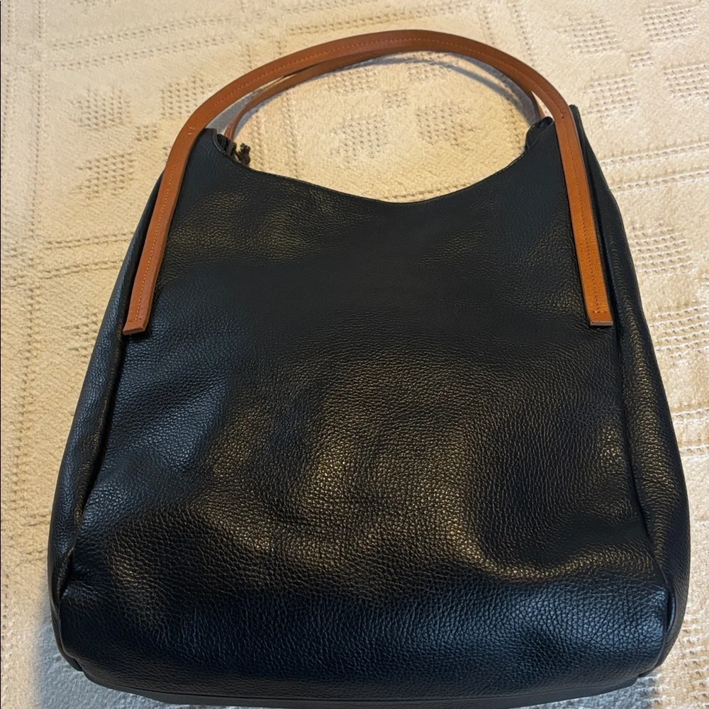 Valentina‎ Black and Tan Pebbled Leather Tote Shoulder Bag